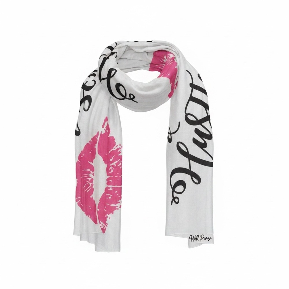 Laura Janelle Put On Some Lipstick & Hustle Tassel Scarf 32x75 Pink Lips EUC